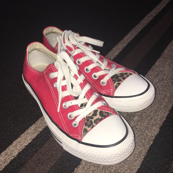 Converse Shoes - Red and Cheetah print converse